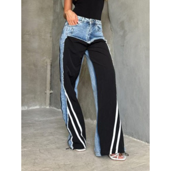 Women's patchwork jeans - new autumn sexy street style mid-waist reverse wear co - Picture 1 of 3